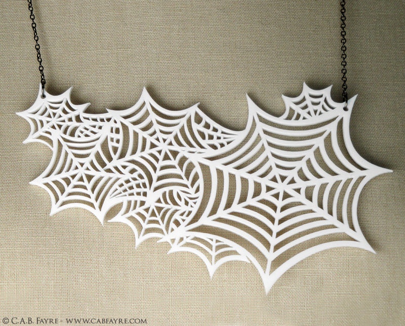 Oh What a Tangled Web We Weave Necklace - Spider Webs Necklace - Laser Cut Acrylic (C.A.B. Fayre Original Design)