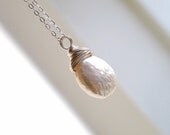 Wedding Jewelry Bridal Pearl Pendant Necklace Coin Pearl Wire Wrapped Sterling Silver Pearl Jewelry