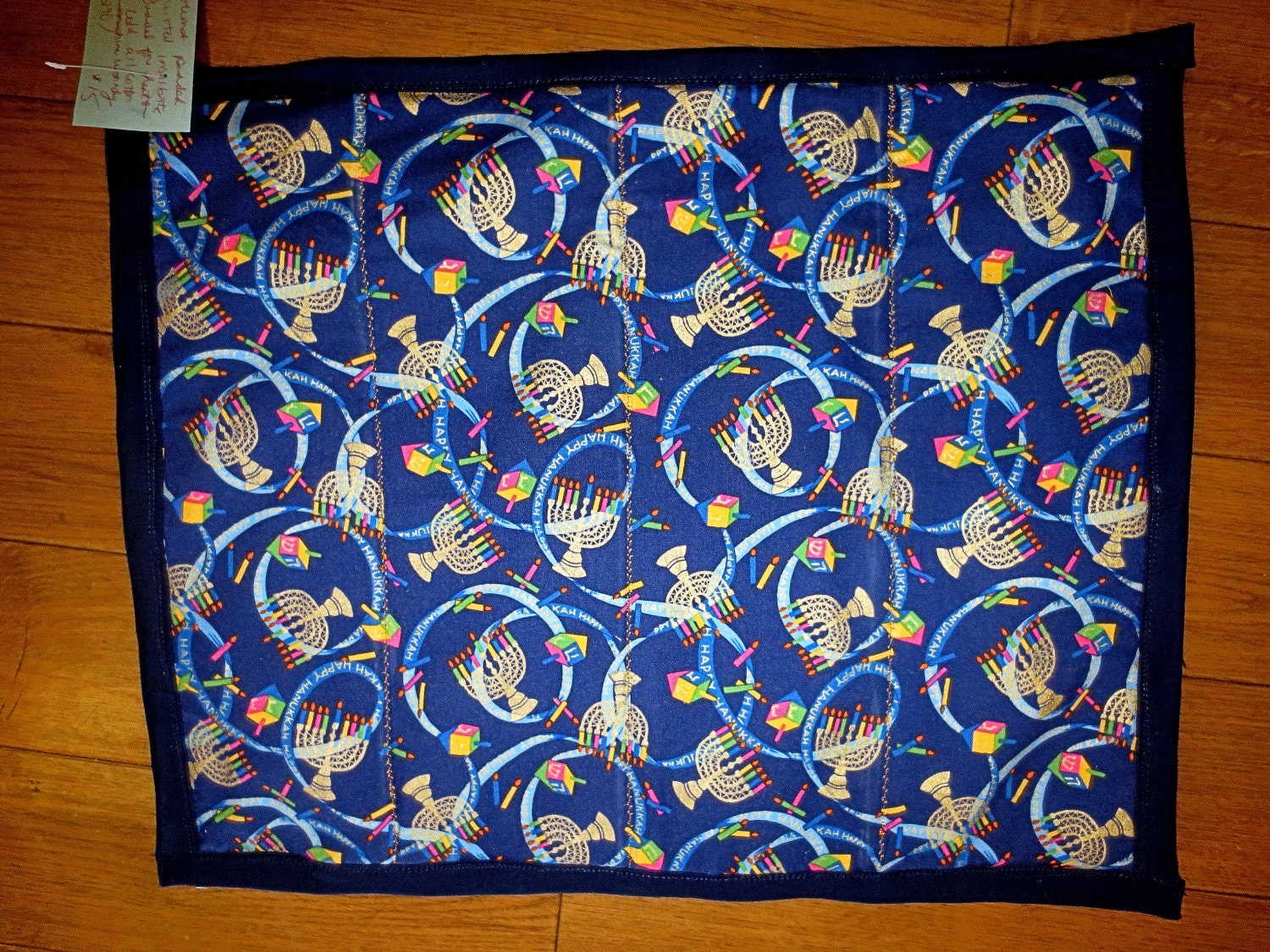 Hanukkah Judaica golden navy colorful hot mat golden menorahs and dreidels insulated placemat