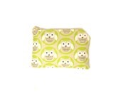 Mini Zipper Pouch / Cute Camera Bag in Green Owls Print - K