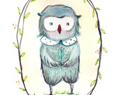 Illustration, Wall Art Print, Poster,  Owl,  Print 8x11 inches- Nursery Wall Art.