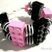 Pink Lego Bracelet, Black and White, Striped