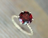 Crimson Red Garnet RIng and Recycled Gold Ring,  Six Prong Solitaire Ring in 14k Yellow Gold, Art Deco