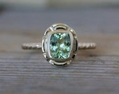 14k Gold and Green Tourmaline Gemstone Ring, Recycled Gold Ring With Cushion Cut Mint Green Tourmaline, Ready To Ship