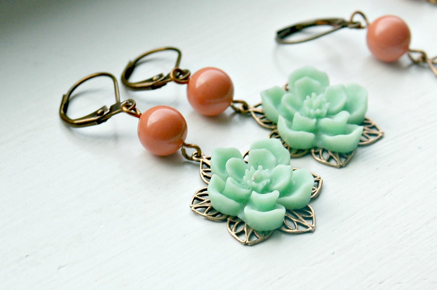 Aloha Summer Earrings - Swarovski Pearls, Coral and Mint, Summer Fashion