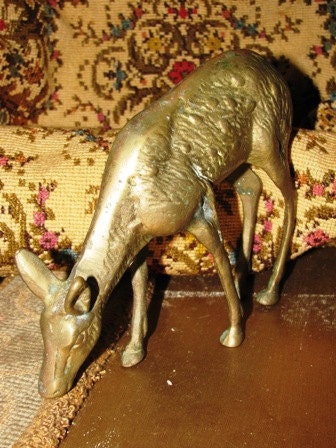 Vintage Brass Deer, Doe Figure, Bambi, Reindeer, Christmas Decorations, Fireplace Mantle Decor