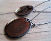Chestnut Brown enamel earrings copper nickel free kidney earwire