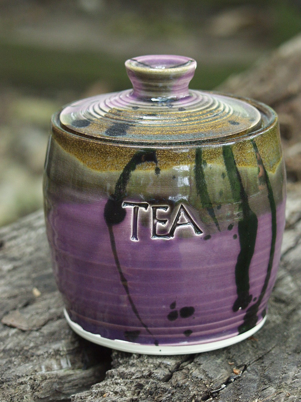 Lidded TEA Jar Plumy Lemongrass with Splash Ready to Ship