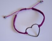CUSTOM Silver Heart Bracelet - poly cord with macrame adjustable sliding knot