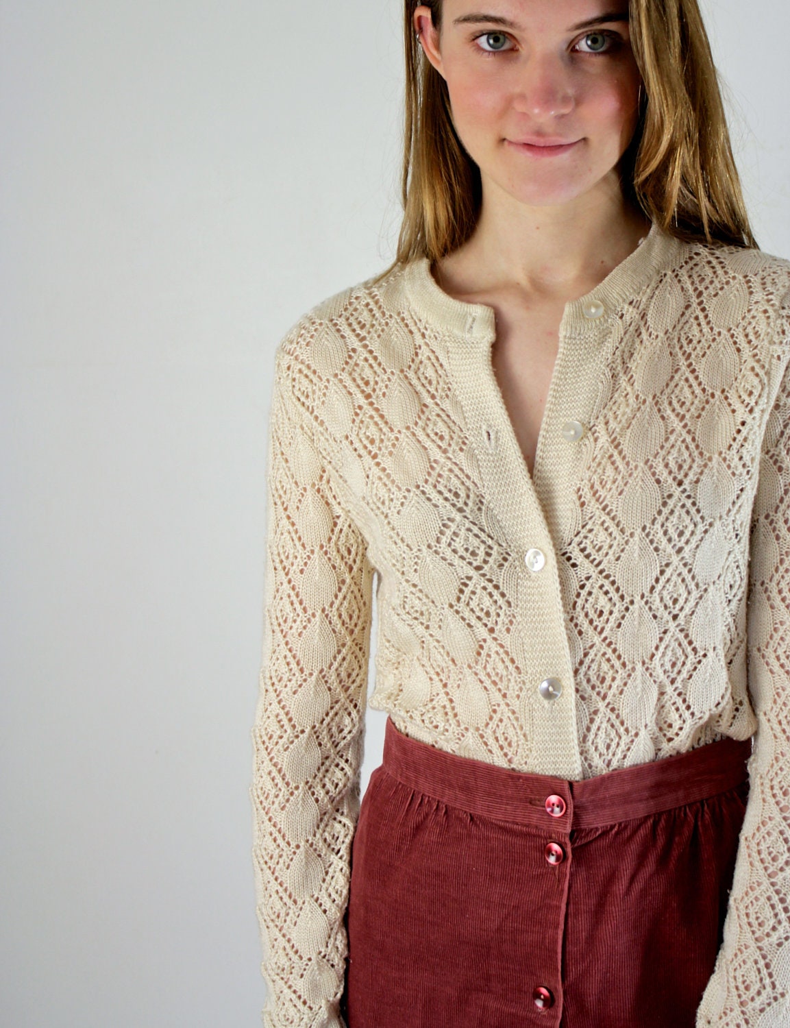 Pointelle Sweater / Buttercream Cardigan