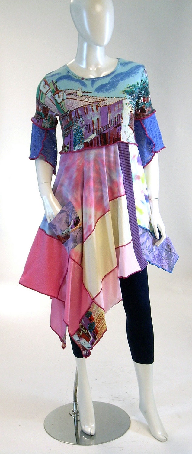 Blue and Periwinkle Cool Breeze Tunic,  Size Small ( 8-10) ,Scenic Tie Dye Pattern
