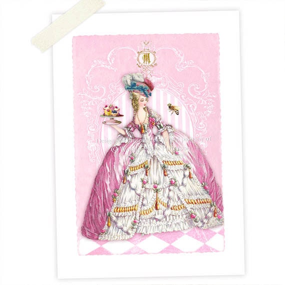 Marie Antoinette, Art print, Giclee, Poster, French Patisserie,  Pink, Shabby Vintage Style, French Cakes, Bee