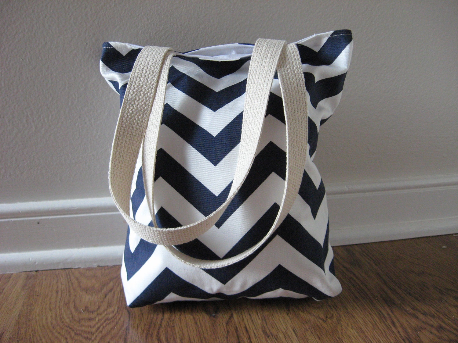 lunch bag, Mini Tote, Chevron lunch bag, toddler bag navy blue,