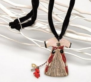 Ivory Power Dressing Long Necklace - Ottoman Caftan Pendant with Black Velvet Cording - Ottoman Tulips