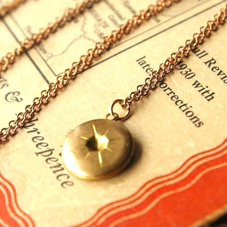 Vintage Brass Locket Necklace. 'Starburst' Necklace