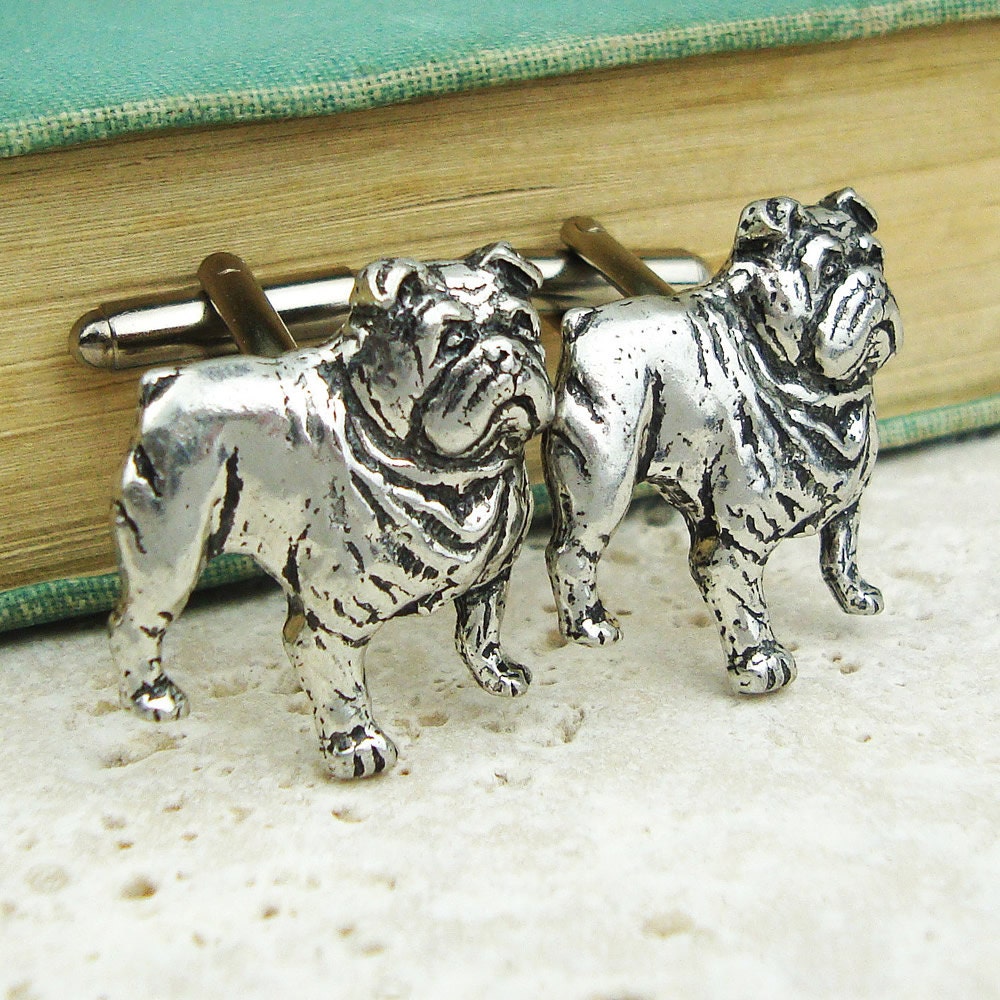 Bulldogs Cufflinks. Antiqued Silver Pewter Cufflinks