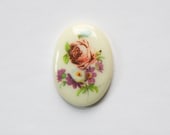 Vintage Brown Rose Floral Glass Cabochon Germany 25x18mm cab681H