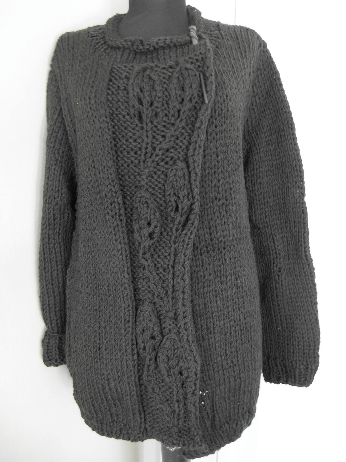 OOAK Hand knit Sweater Cardigan in pure Merino wool Espresso