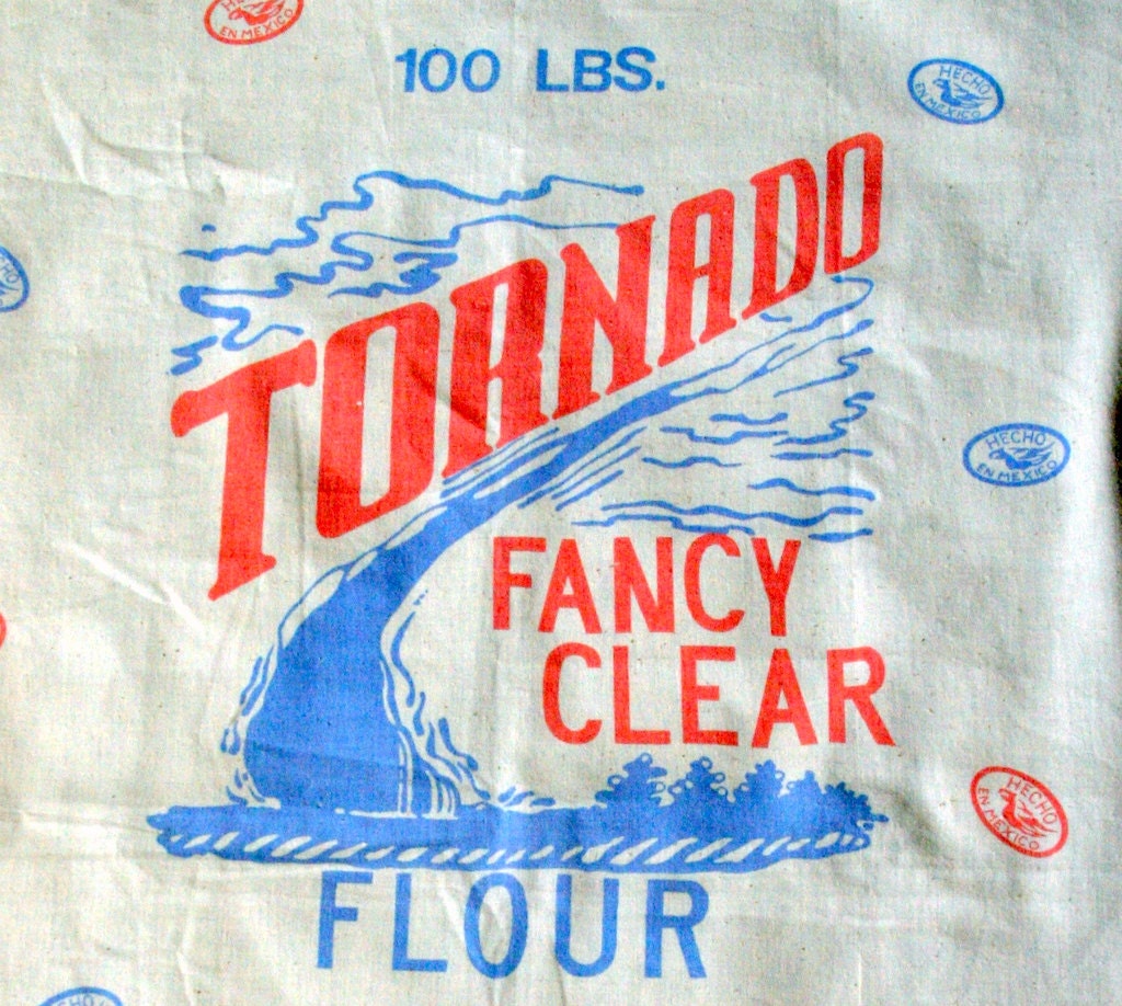 Vintage Flour Sack TORNADO Red White Blue