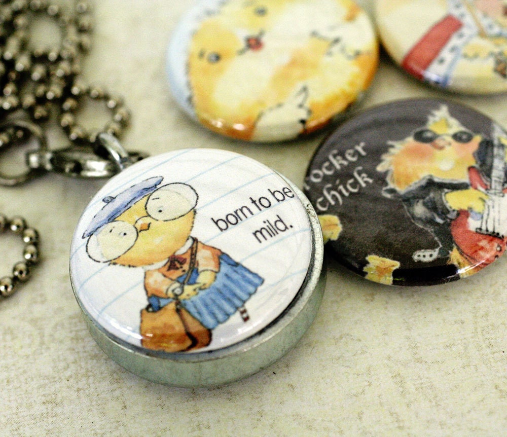 Locket - Art Locket, Chicks Rule Locket Necklace - Upcycled, Polarity, TheIllustratedNest