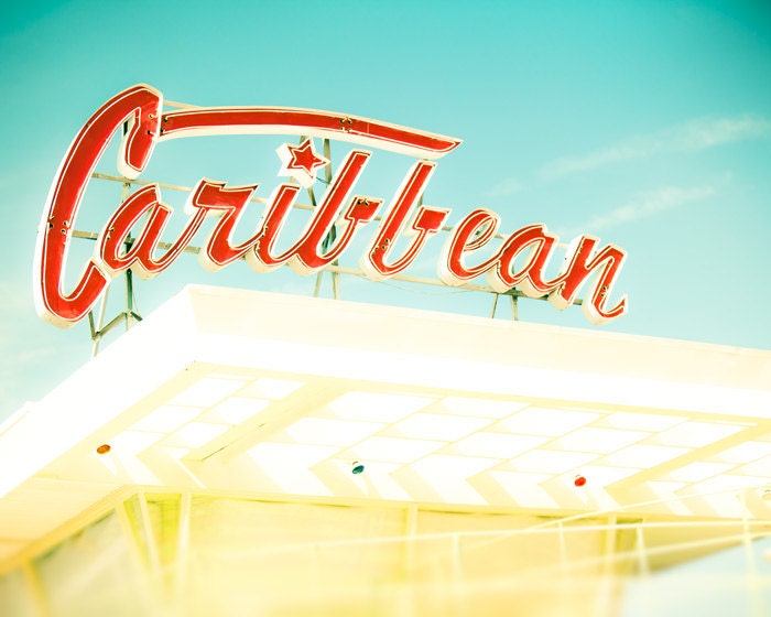 Fine art photography Retro architecture vintage red neon sign Jersey Shore summer vacation mad men 1950s - Caribbean 8x10