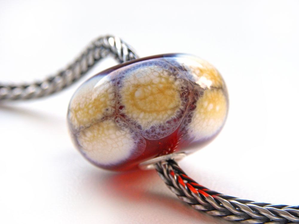 B I G  Amber Ivory Fur Python - Mees and Merel bracelet focal bead with sterling silver tube core
