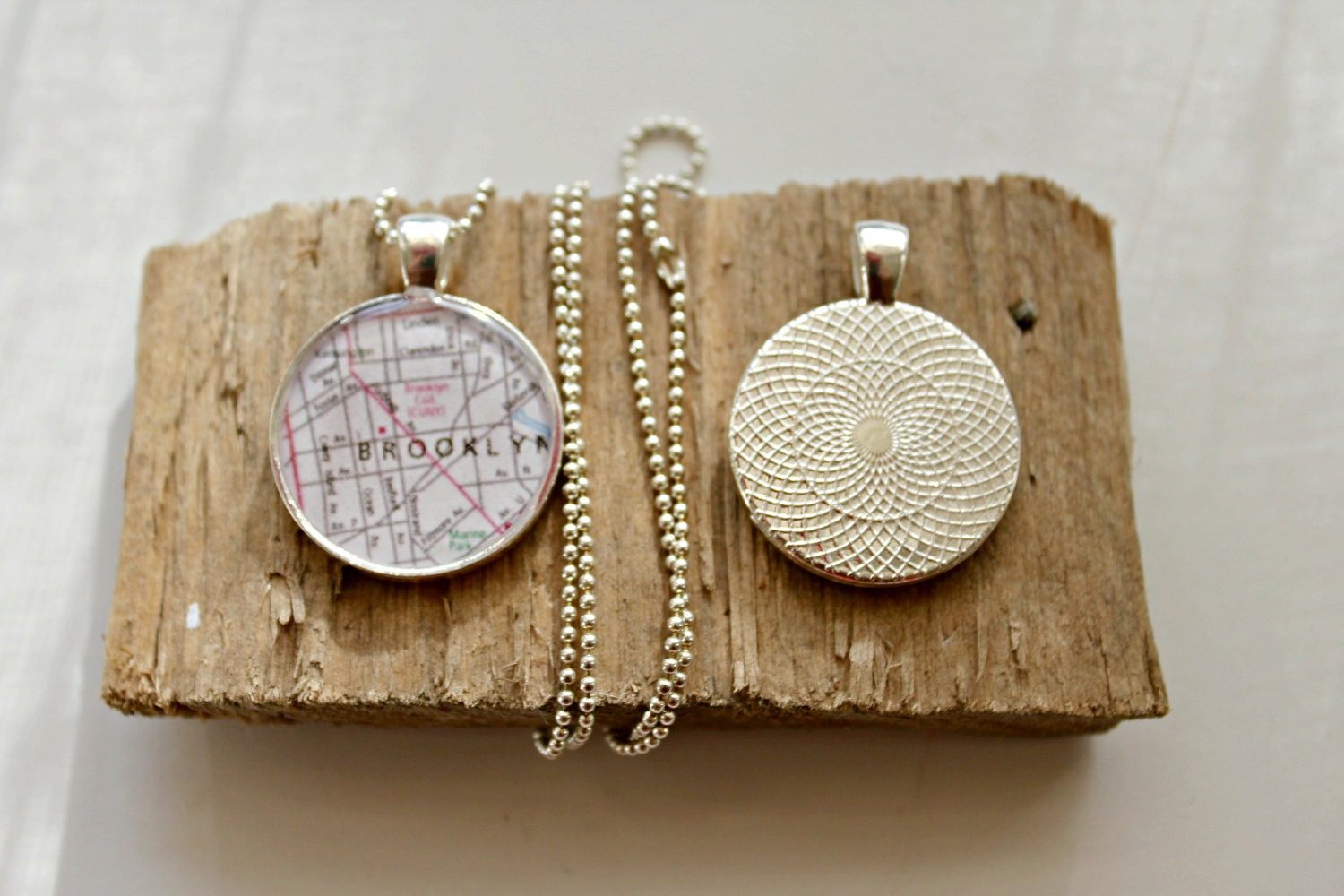 Brooklyn Map Necklace New York City with 24 inch Ball Chain or Keychain Gift Box Included