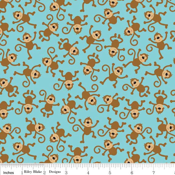 Riley Blake Designs  "Zoofari" Blue Monkey - 1/2 Yard