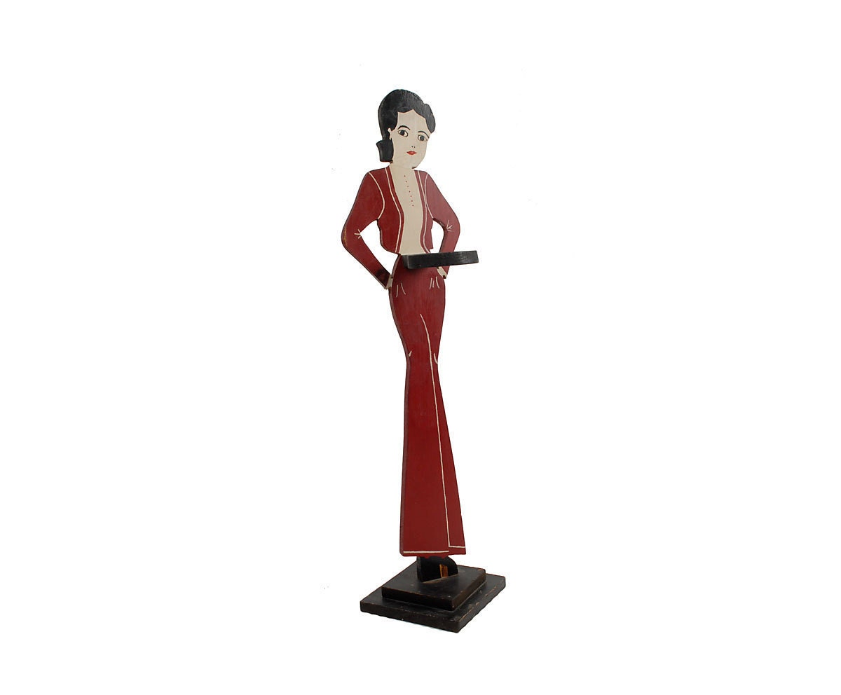 Vintage 20s 30s ART DECO Tip Tray Ash Tray Red White Bellhop Flapper Girl