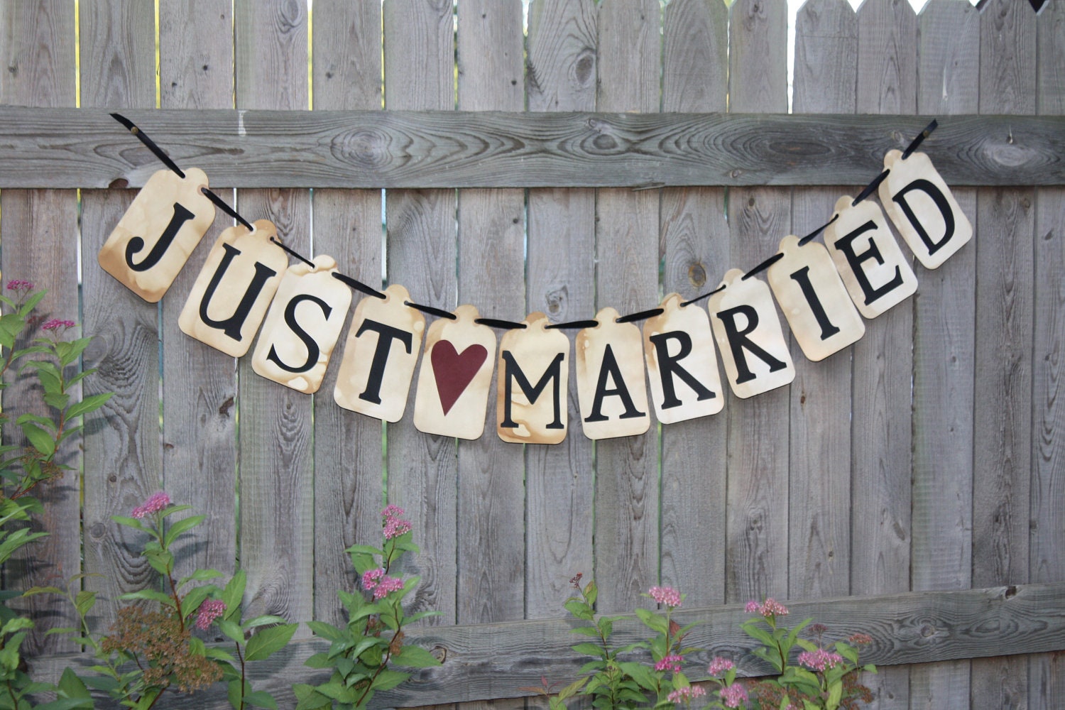 Just Married Tea Stained Wedding Banner