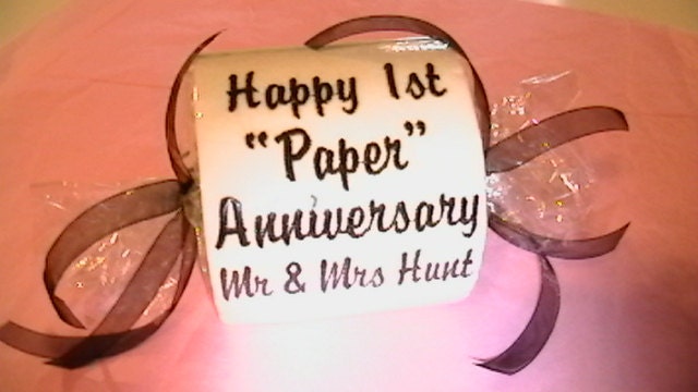 Happy 1st Paper Anniversary embroidered Toilet Paper gift