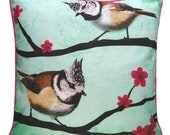Cushion cover for throw pillow with bird - Crested Titmouse - 16x16 inch 40x40cm DELUXE edition