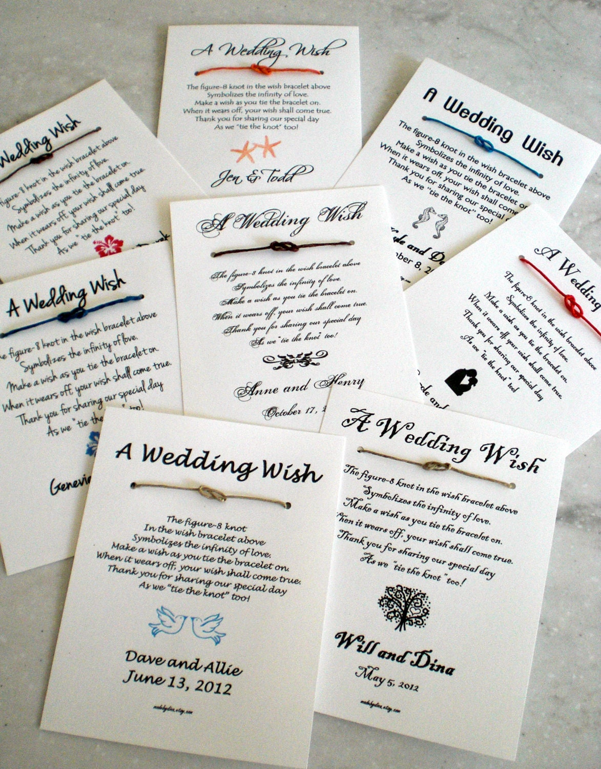 Infinity Love Knot - A Wedding Wish with Bride and Groom on a Cake - Wish Bracelet Wedding Favor Custom Made for You