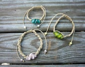 Natural Square and Spiral Hemp Bracelets with Glass Beads