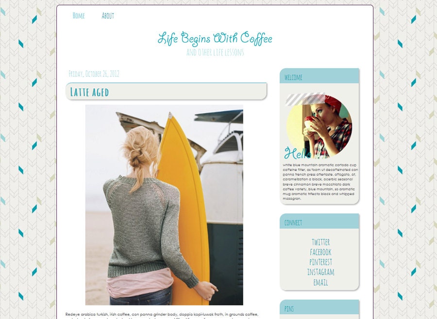 Premade Blogger Template Life Begins After Coffee
