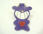 Leather Keychain - Smilely Bear Leather Charm ( Bright Purple )