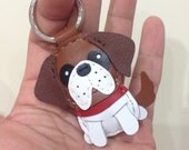 Sean the Saint Bernard leather keychain ( Brown )