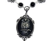 Neo Victorian Steampunk Goth Jewelry - Necklace - Owl -Silver-tone
