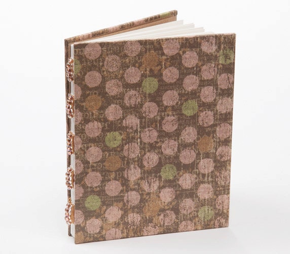 Handmade journal with pink and brown polka dots