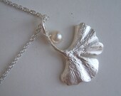 Ginkgo Leaf Necklace Silver Plated Charm with Pearl Sweet, Chic Gift for her Gingko ginko