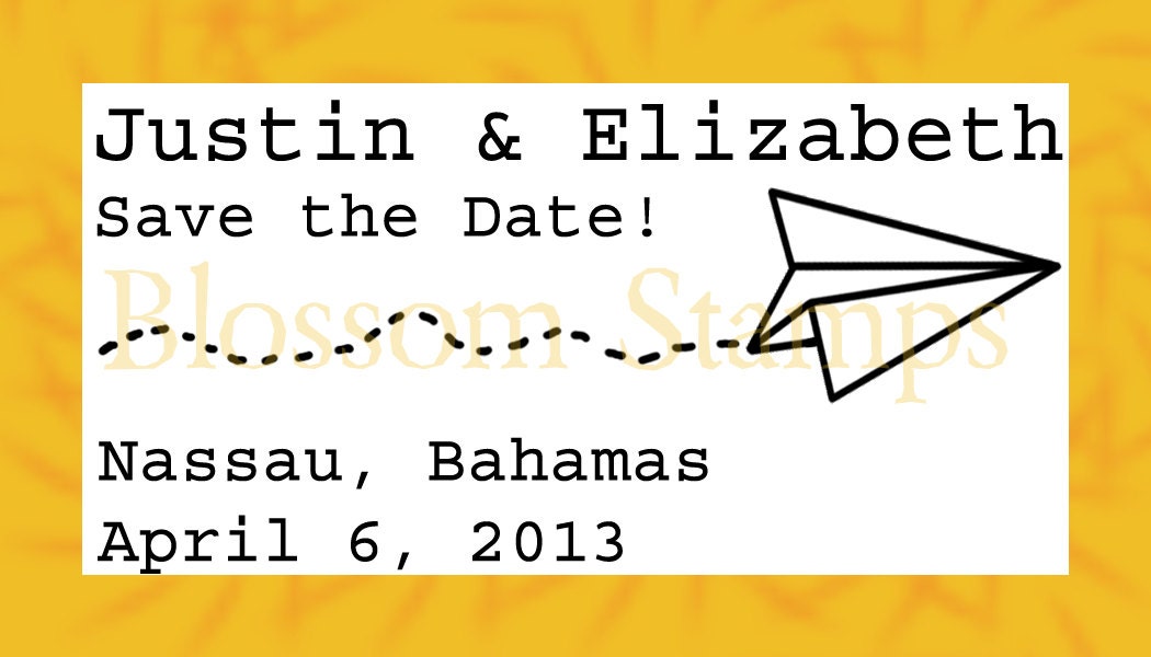 Destination Wedding Paper Airplane Save the Date Rubber Stamp -  Handmade by Blossom Stamps