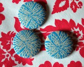Fabric buttons hand printed linen blue