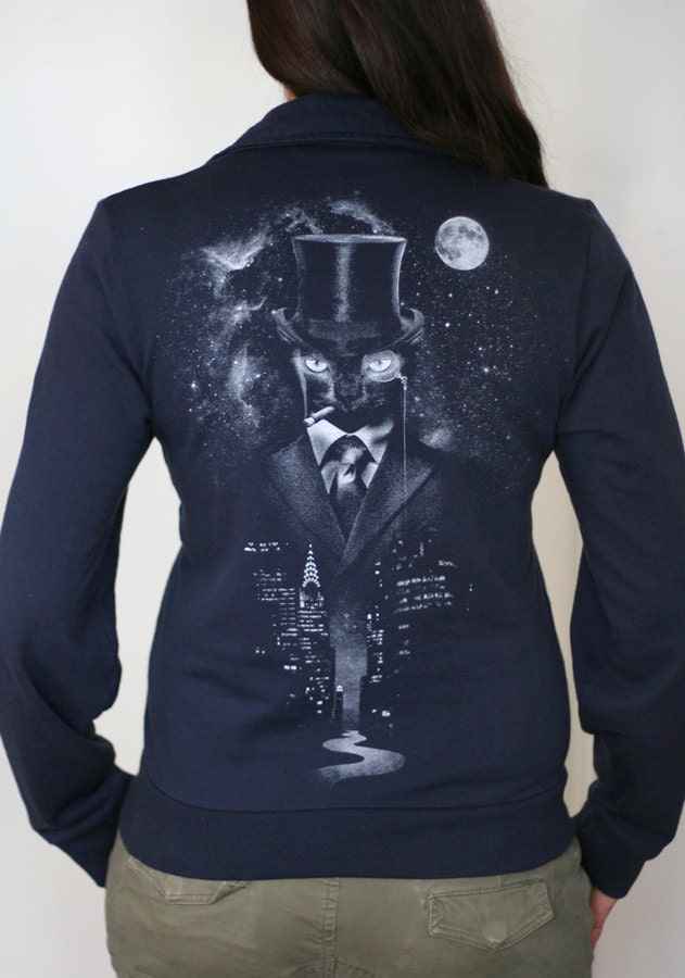Night Watch - Unisex Fleece Zip-Up Jogger ( Surreal print, Cat print, Cat clothing, Constellation )