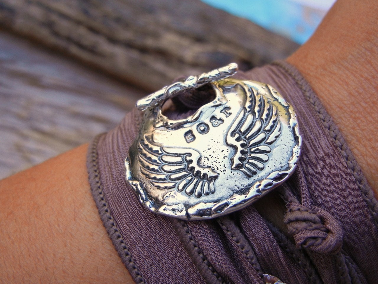 Inspirational Jewelry Gift for Her, SOAR Angel Wings STERLING Silver READY to Ship Jewelry Gift, Silk Wrap Bracelet Present, Choose Color