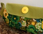 Recycled Vintage Fabric Clutch // Floral Fabric Wristlet // Green and Blue Small Bag // Gift For Her // Unique Gift // Holiday Gift