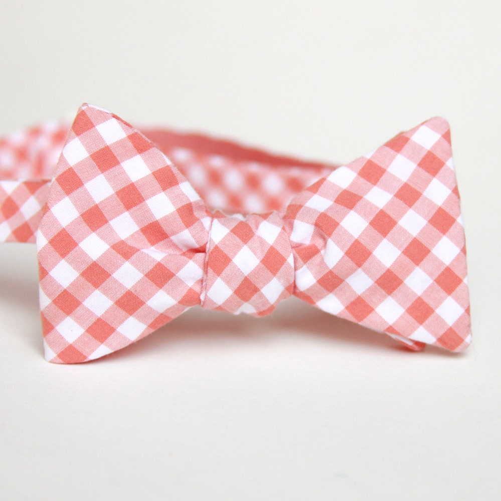 peach gingham mens bow tie