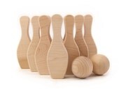 wooden toy skittles bowling game, 10 pin and 2 ball