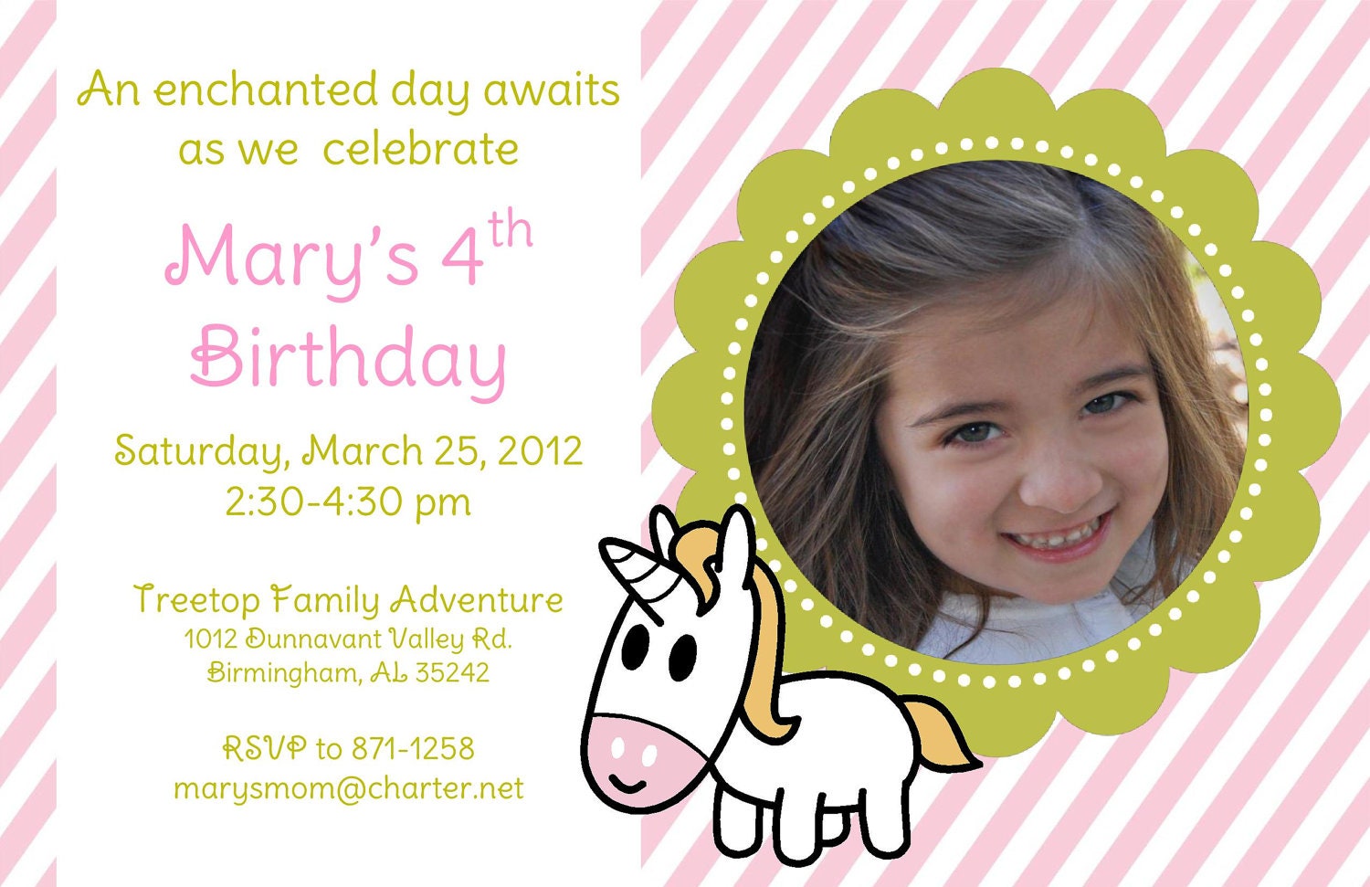 Magical Unicorn Birthday invitation with photo