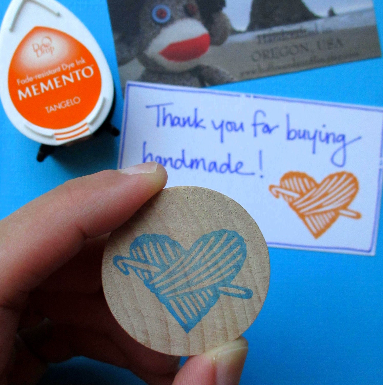 Yarn Heart with Crochet Hook - Hand Carved Rubber Stamp