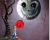 ALICE IN WONDERLAND outsider erback art 5x7 print Cheshire Moon Face Gothic Fantasy